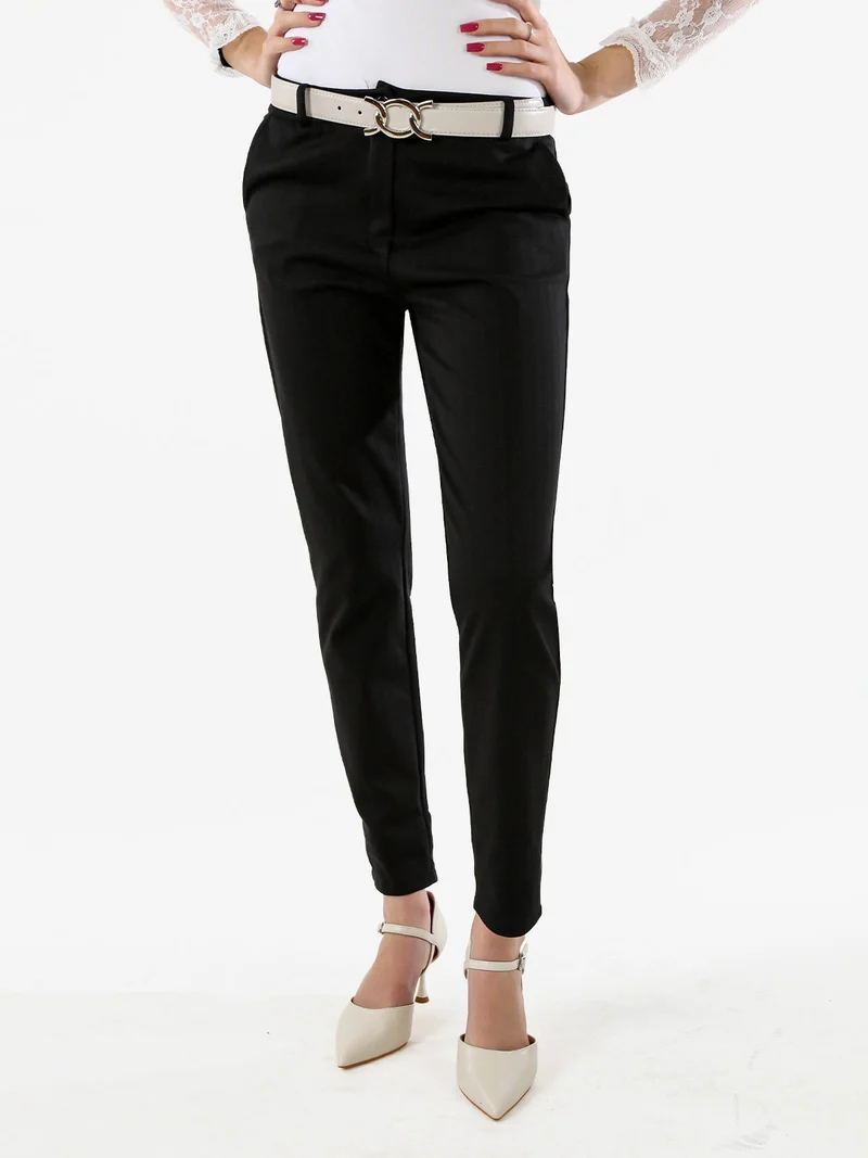 Pantaloni donna capri con cintura - nero