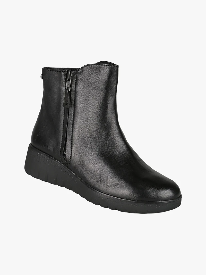Stivaletti donna in pelle con zeppa e doppia zip - nero