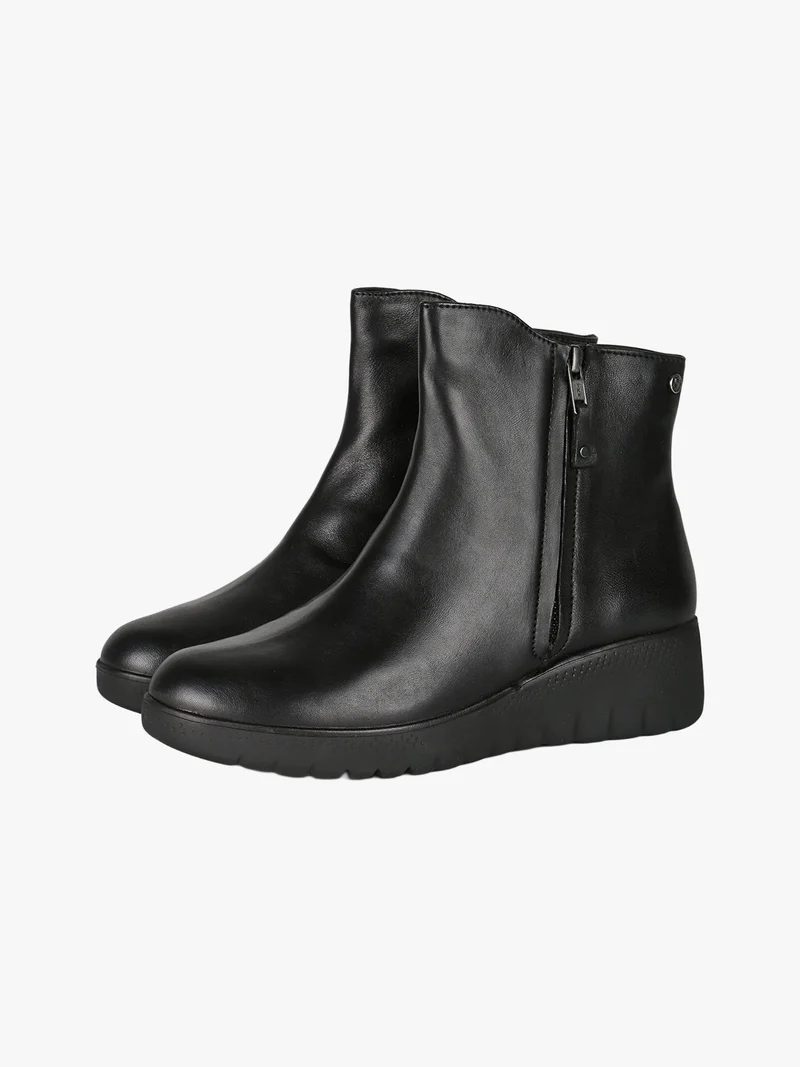 Stivaletti donna in pelle con zeppa e doppia zip - nero