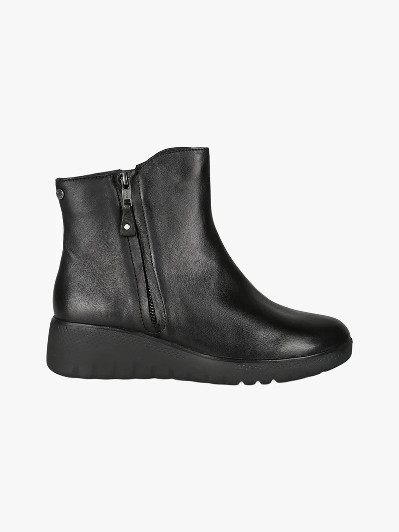 Stivaletti donna in pelle con zeppa e doppia zip - nero