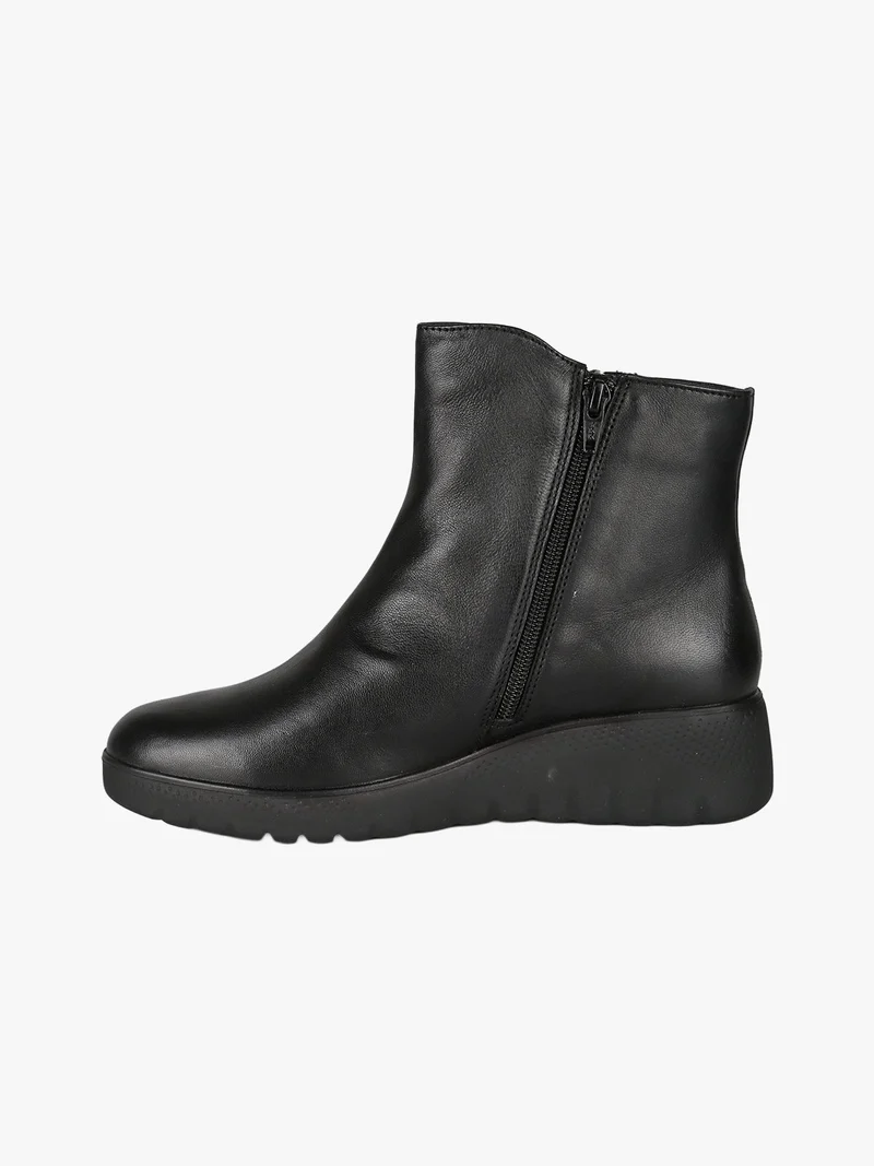 Stivaletti donna in pelle con zeppa e doppia zip - nero