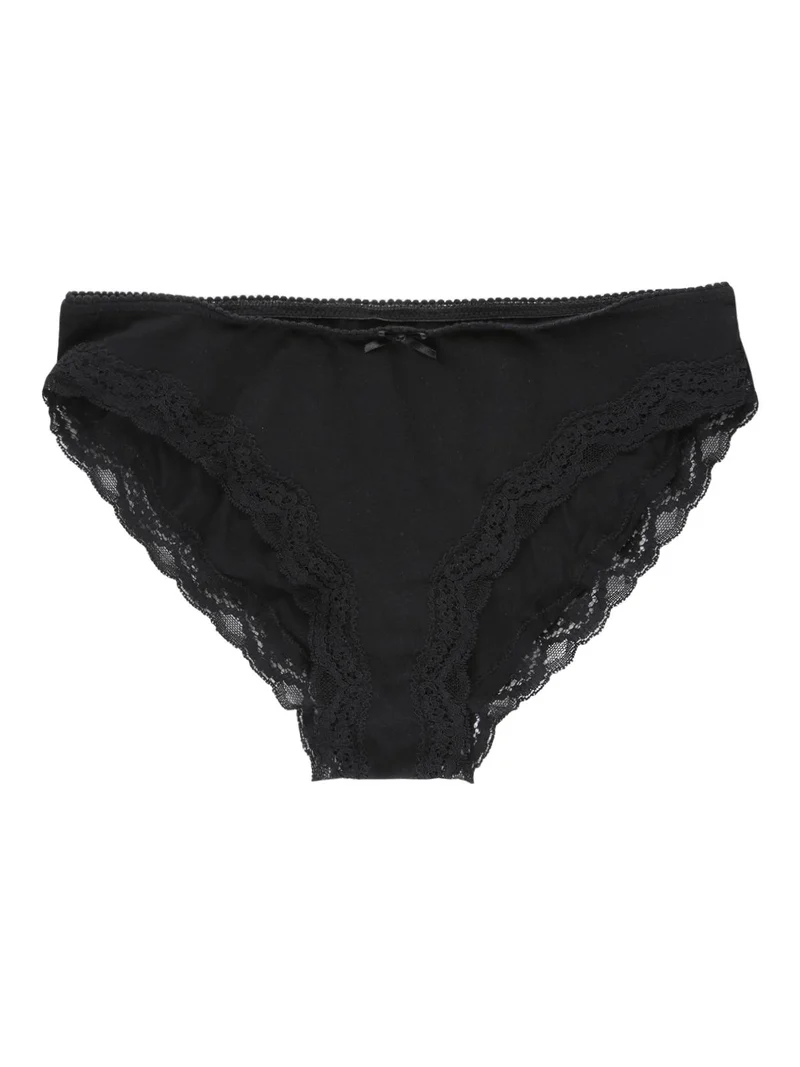 Slip in cotone con pizzo - nero