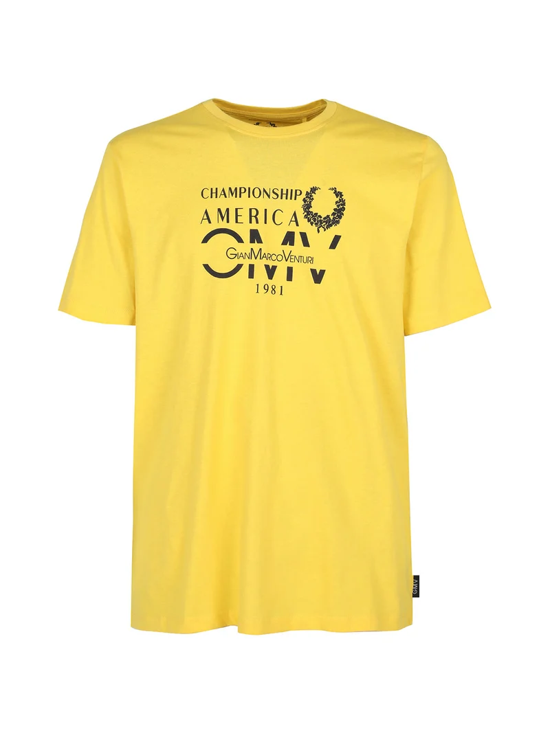 T-shirt girocollo da uomo in cotone con stampa scritta - giallo
