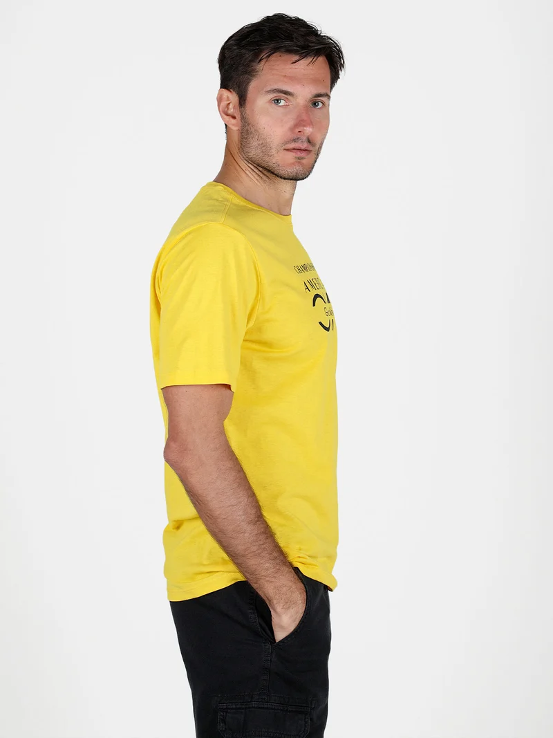 T-shirt girocollo da uomo in cotone con stampa scritta - giallo