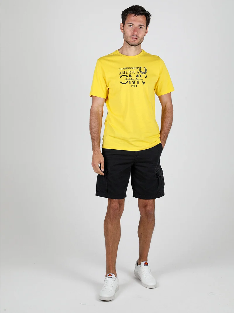 T-shirt girocollo da uomo in cotone con stampa scritta - giallo