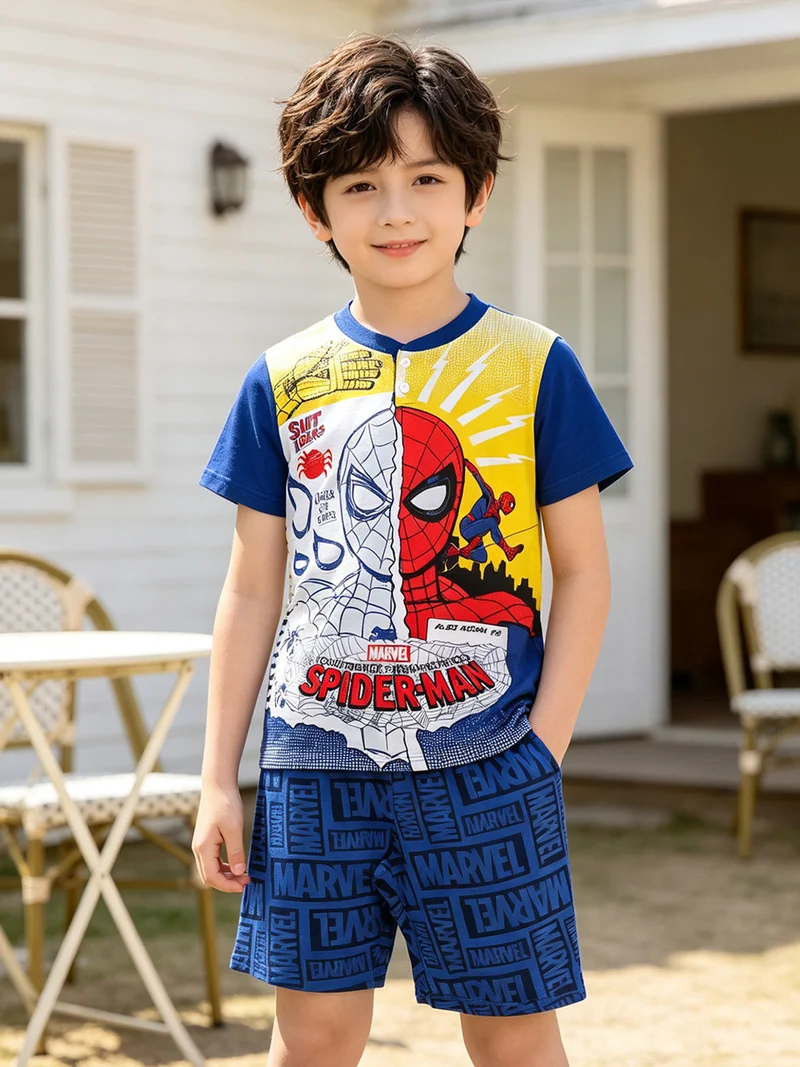 Pigiama corto da bambino in cotone con stampe - blu