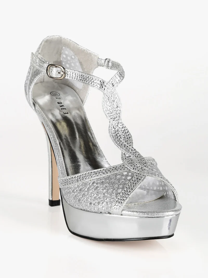 Sandali donna con tacco e plateau - argento
