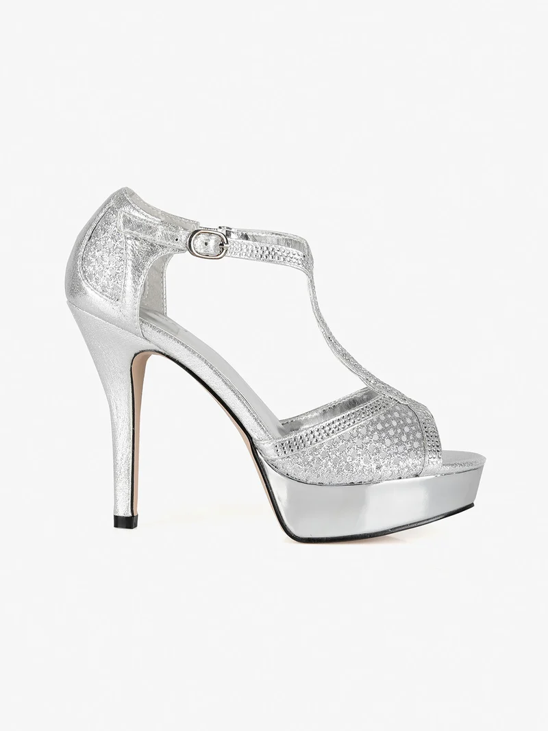 Sandali donna con tacco e plateau - argento