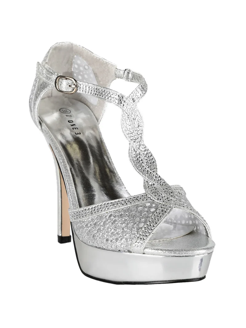Sandali donna con tacco e plateau - argento