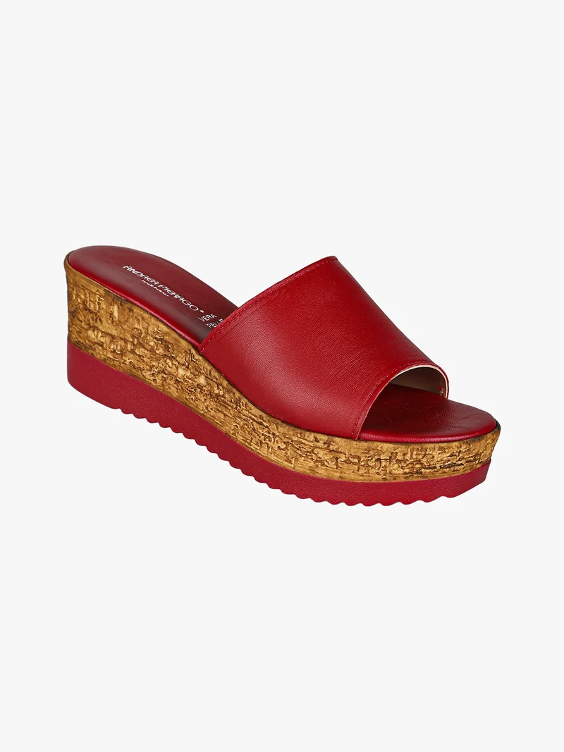 Ciabatte donna in pelle con zeppa e plateau - rosso