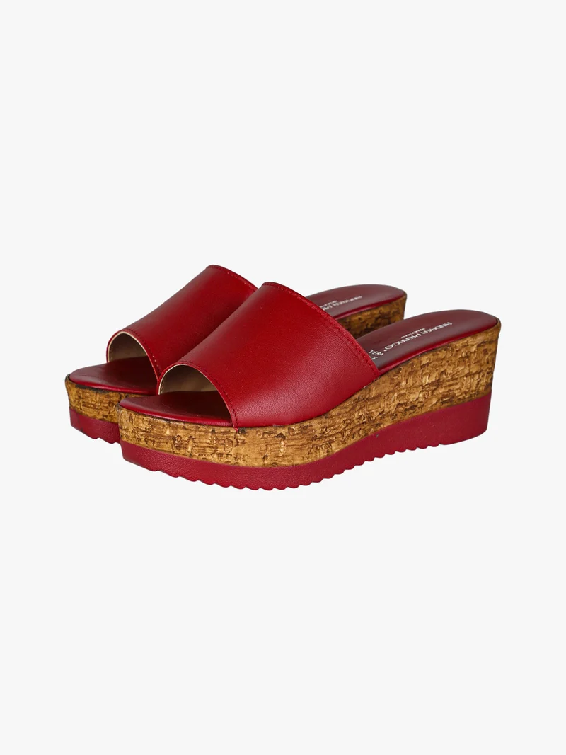 Ciabatte donna in pelle con zeppa e plateau - rosso