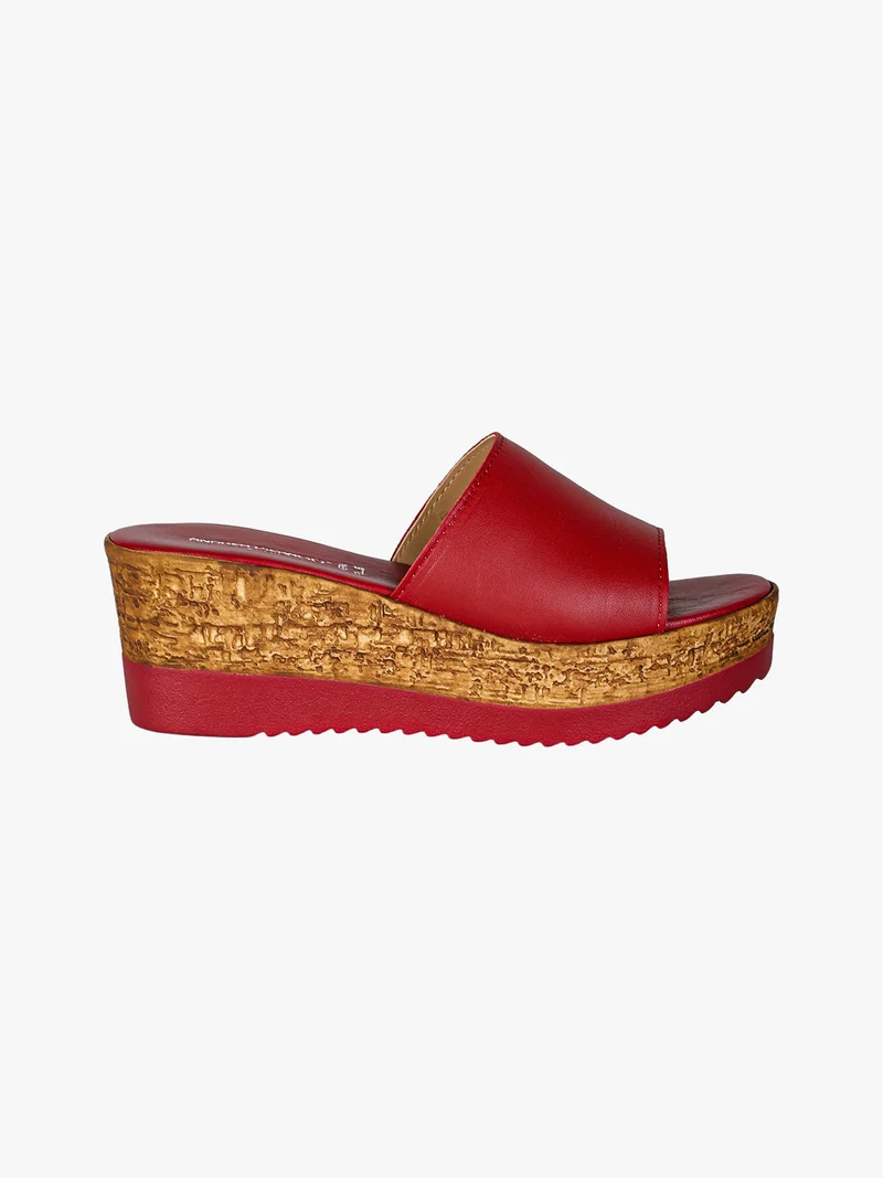 Ciabatte donna in pelle con zeppa e plateau - rosso