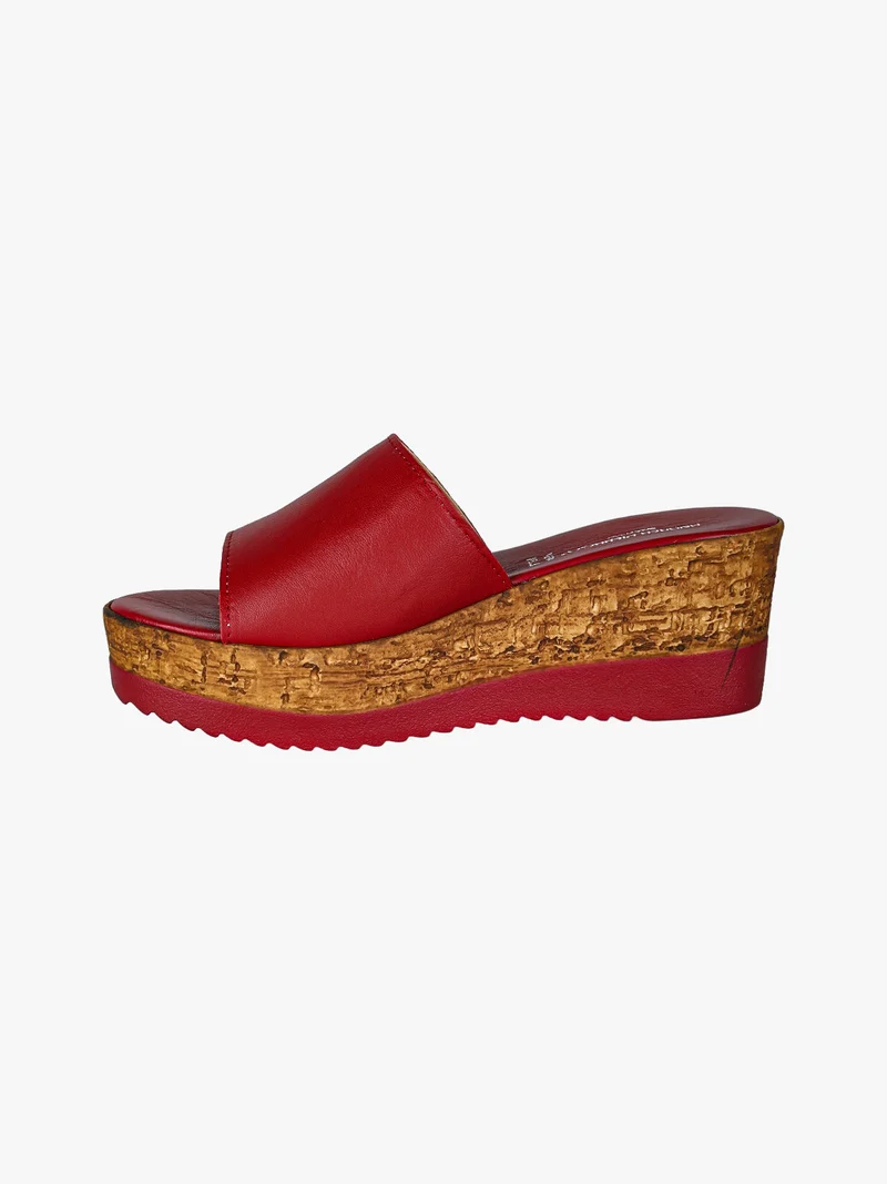 Ciabatte donna in pelle con zeppa e plateau - rosso
