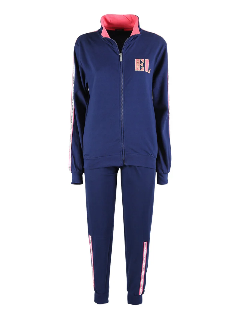 Completo tuta da donna due pezzi in cotone con zip intera - blu scuro