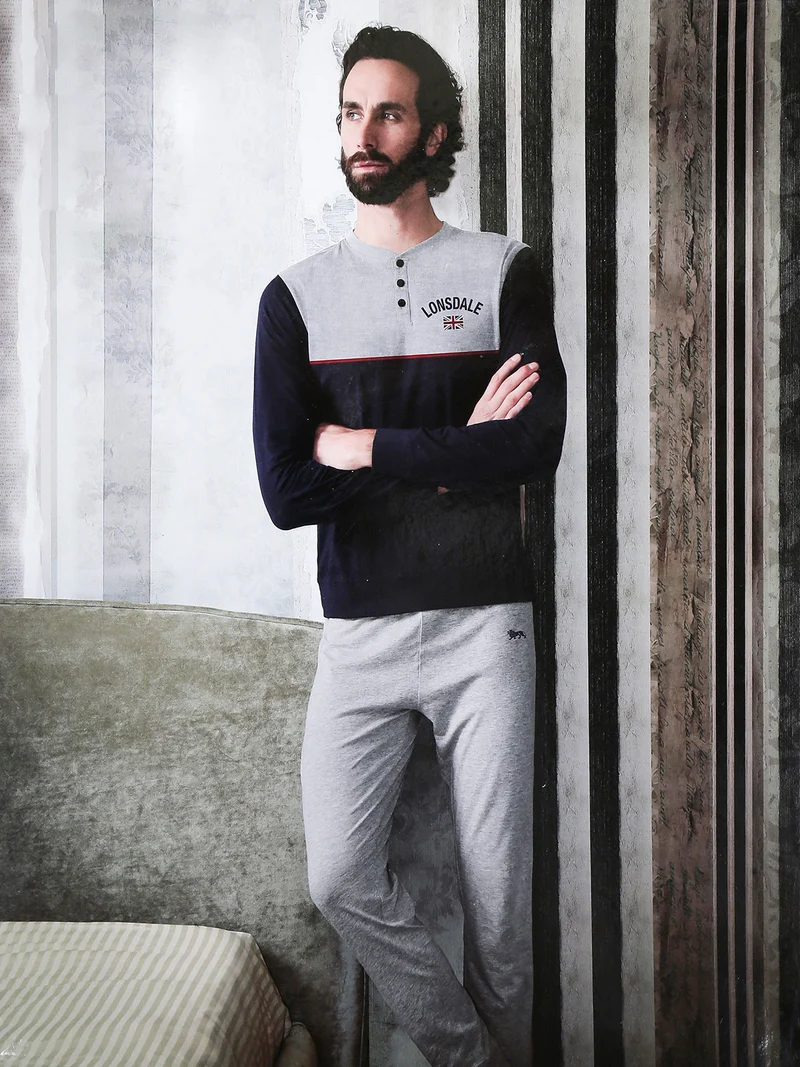 Pigiama lungo in cotone uomo - grigio