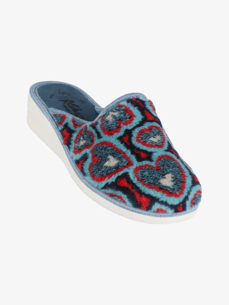 Pantofole donna in tessuto con cuori - blu