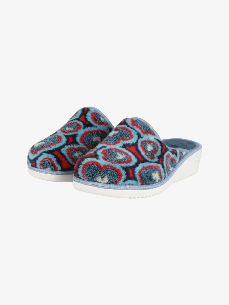 Pantofole donna in tessuto con cuori - blu