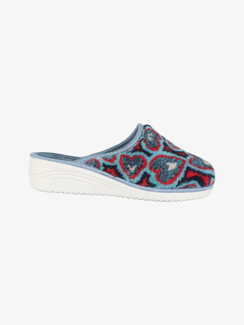 Pantofole donna in tessuto con cuori - blu