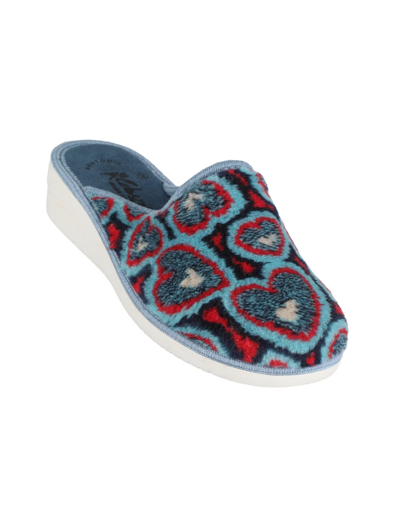 Pantofole donna in tessuto con cuori - blu