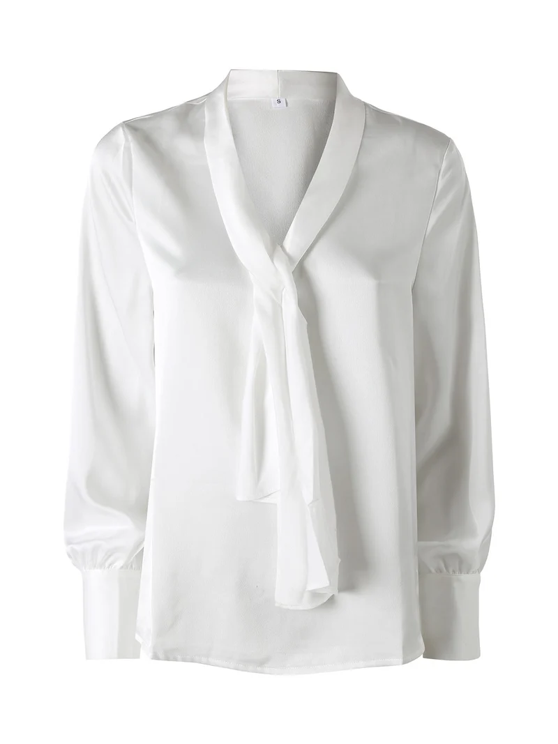 Blusa donna a maniche lunghe in tessuto simil raso - bianco