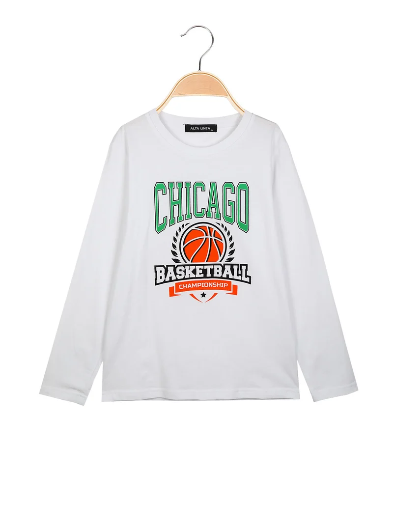 T-shirt da bambino a maniche lunghe in cotone - bianco