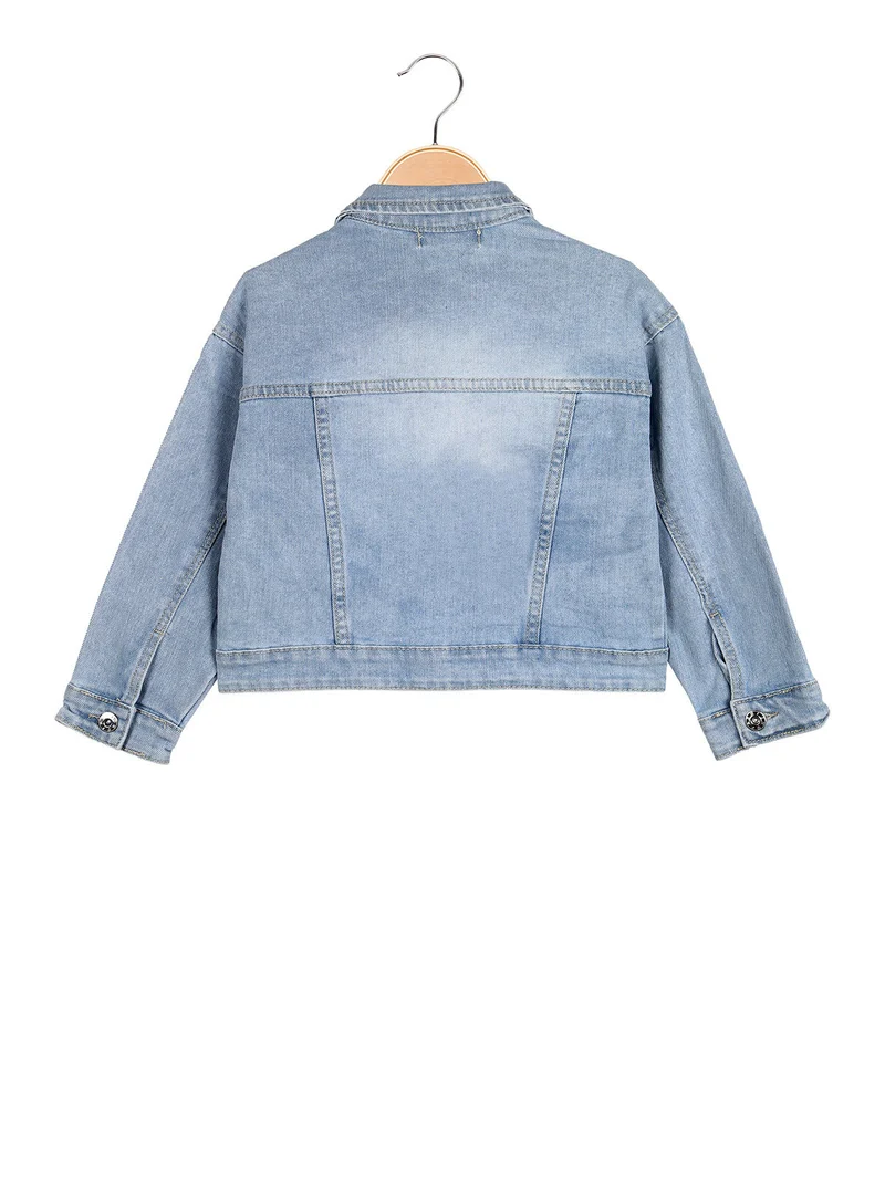 Giacca cropped da bambina in jeans con perle e strass - jeans