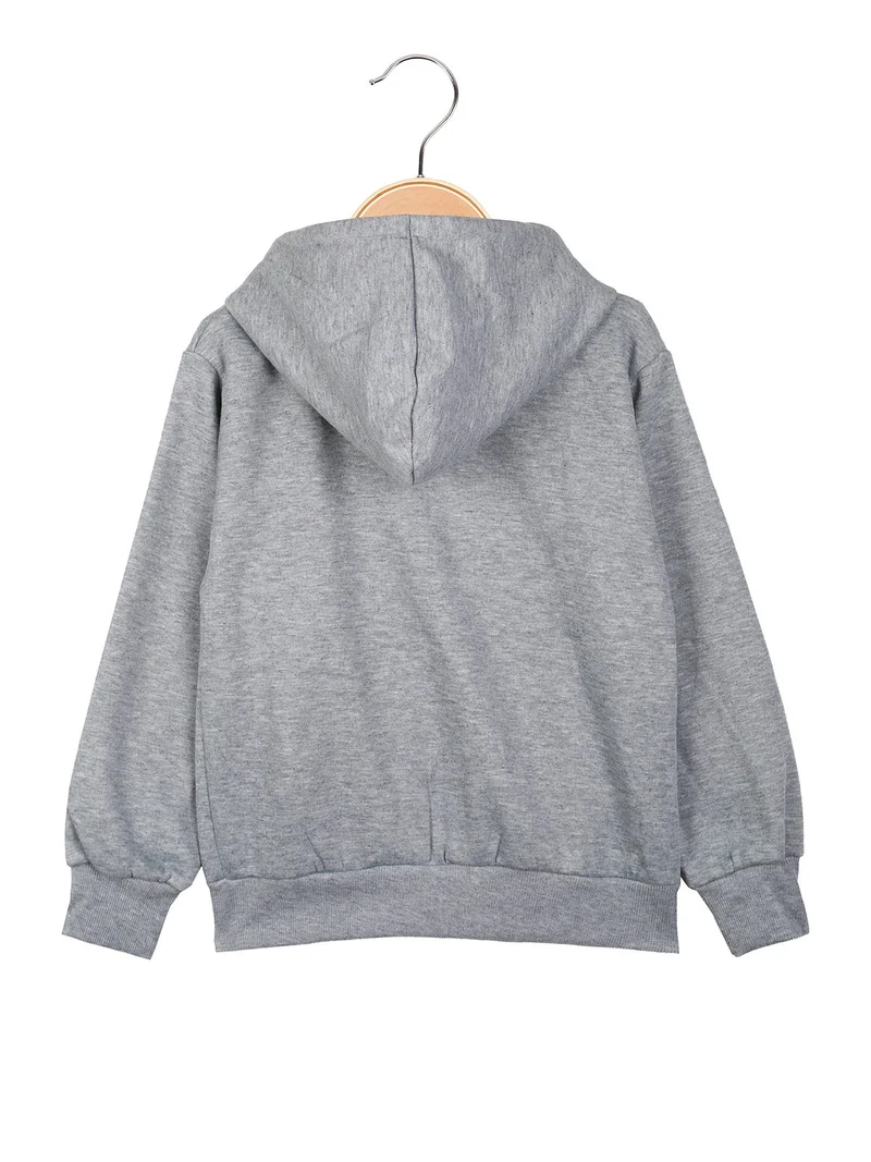 Felpa da ragazzi full zip con cappuccio e interno felpato - grigio