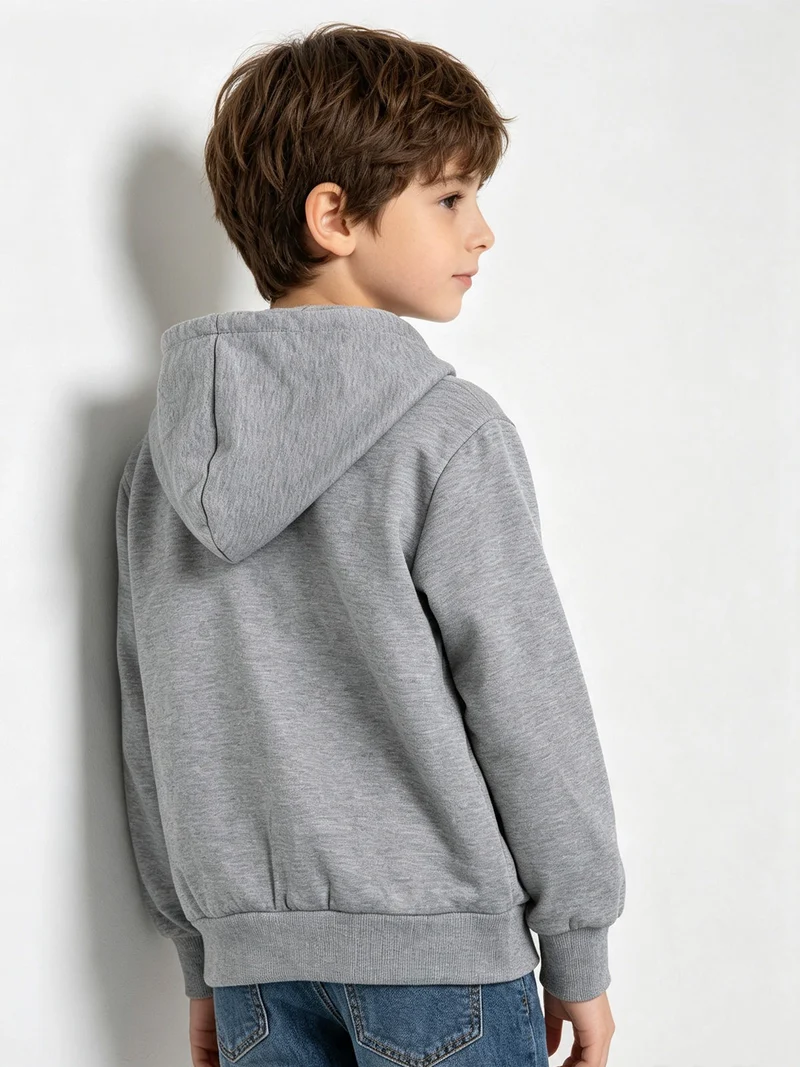 Felpa da ragazzi full zip con cappuccio e interno felpato - grigio