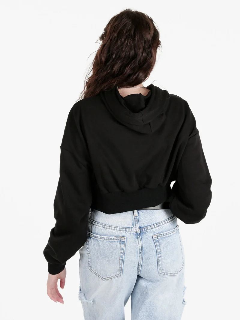 Felpa cropped da donna con cappuccio - nero