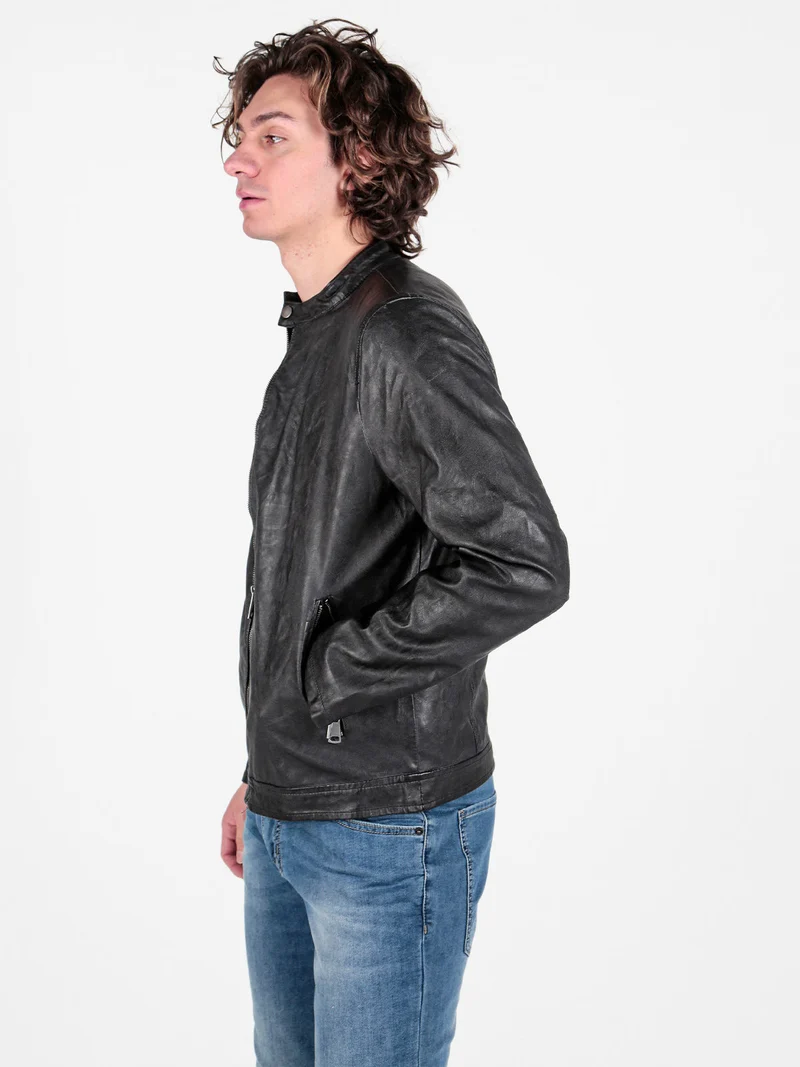 Giacca in ecopelle da uomo con zip - nero