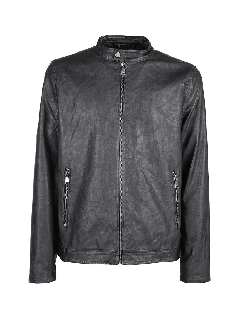 Giacca in ecopelle da uomo con zip - nero