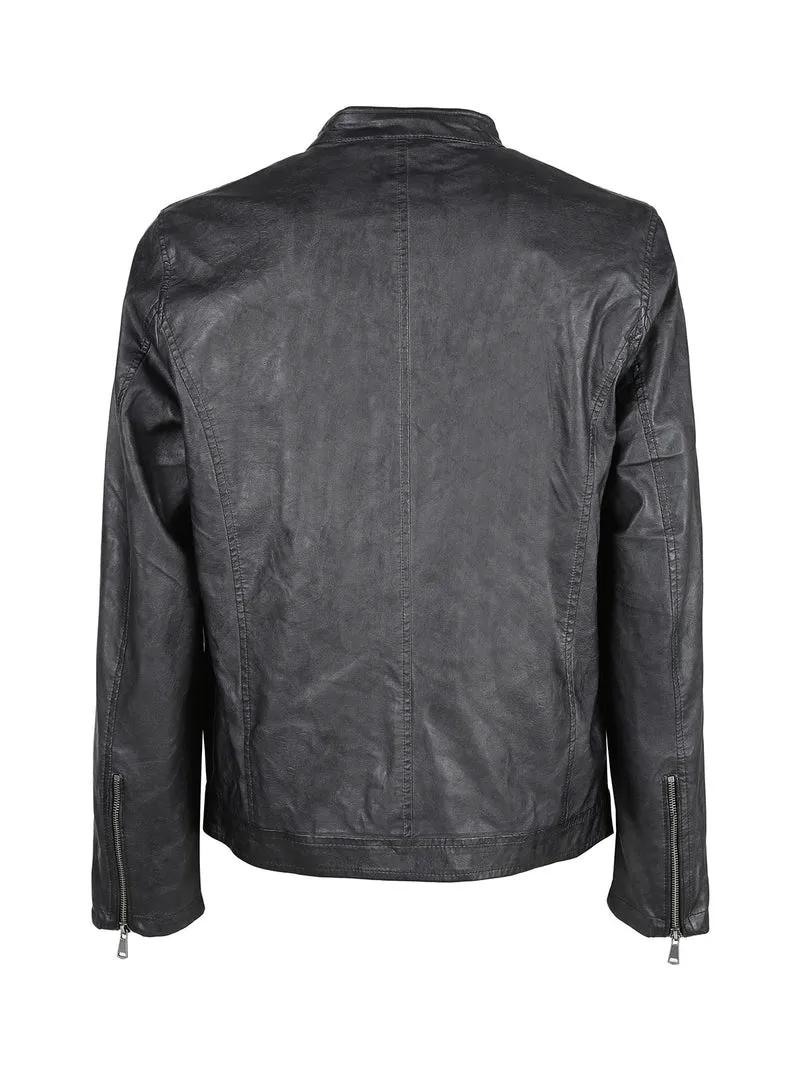Giacca in ecopelle da uomo con zip - nero