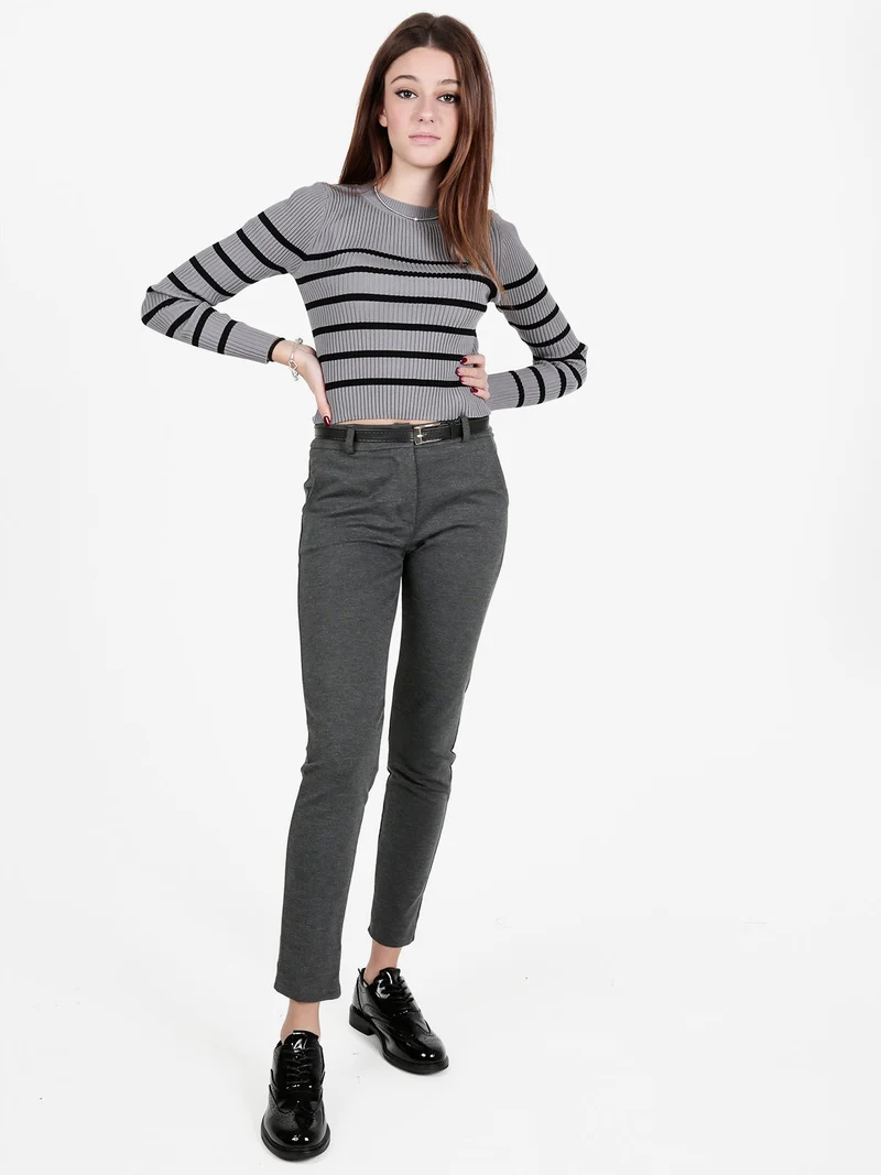 Pantaloni donna con cintura - grigio