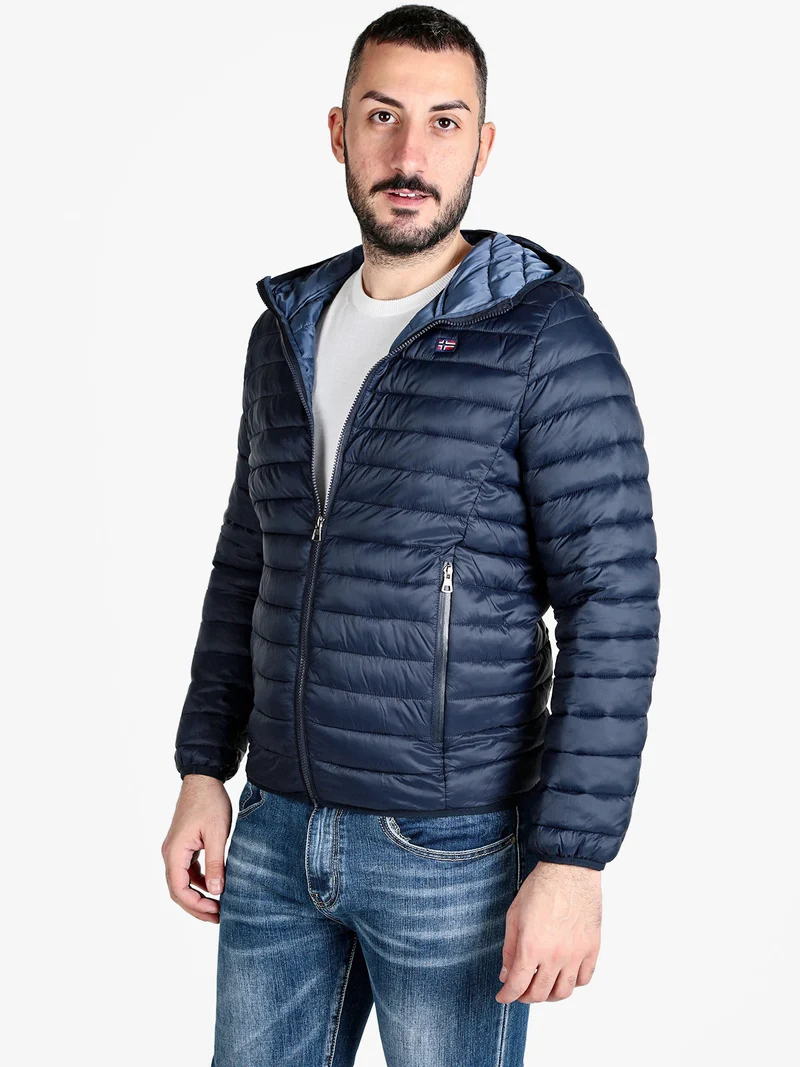 Piumino da uomo 100 g con cappuccio e zip - blu scuro