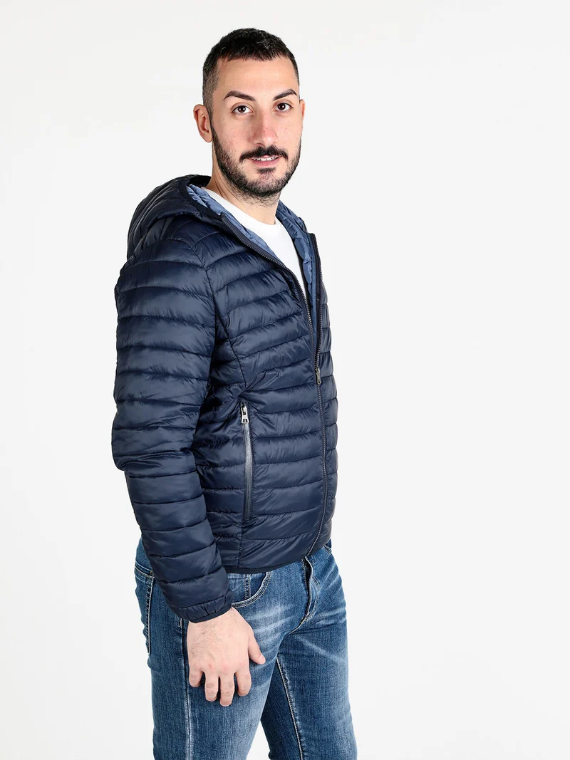 Piumino da uomo 100 g con cappuccio e zip - blu scuro