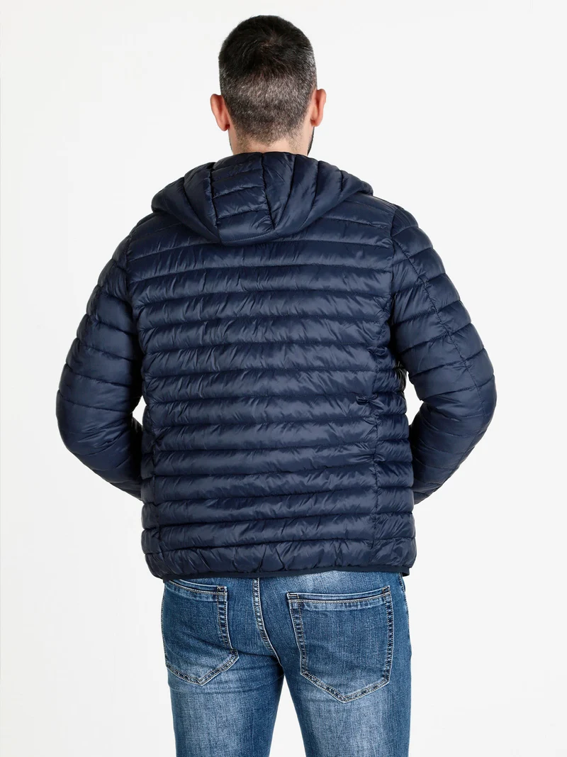 Piumino da uomo 100 g con cappuccio e zip - blu scuro