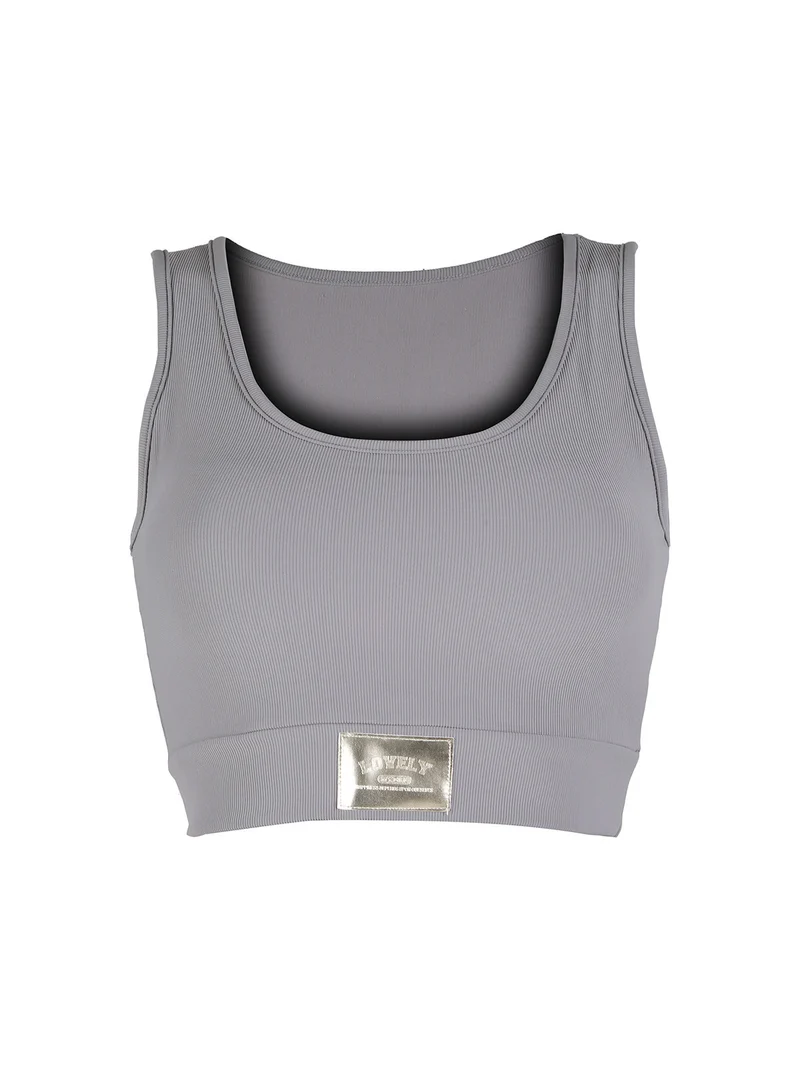 Top donna sportivo a costine con coppe imbottite - grigio