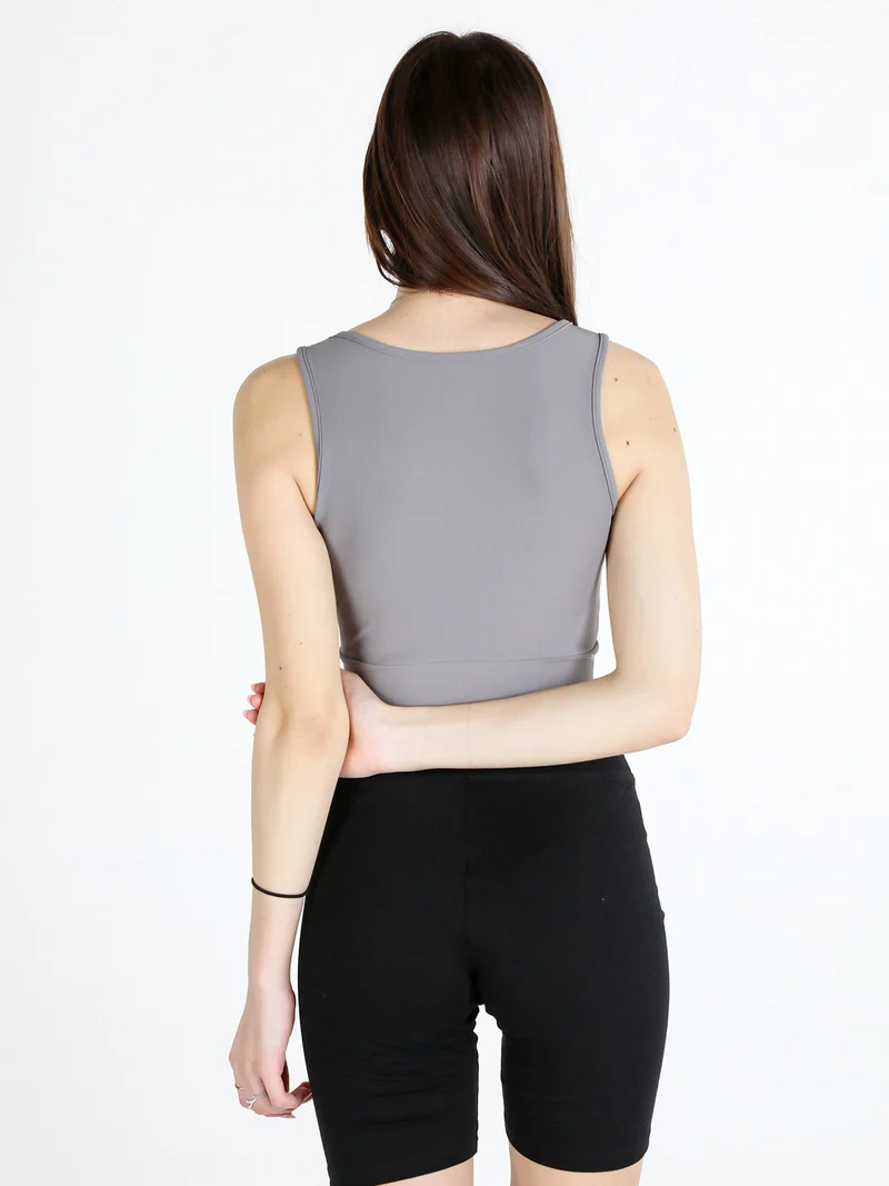 Top donna sportivo a costine con coppe imbottite - grigio