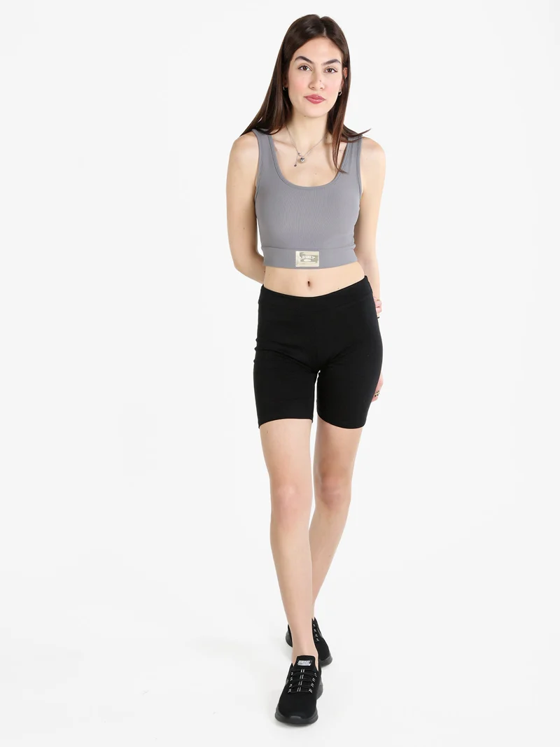 Top donna sportivo a costine con coppe imbottite - grigio