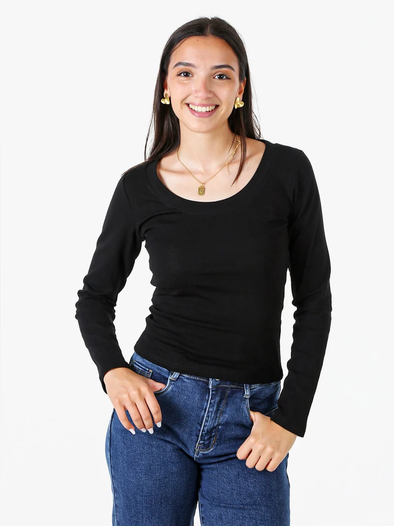 T-shirt a maniche lunghe da donna in cotone - nero