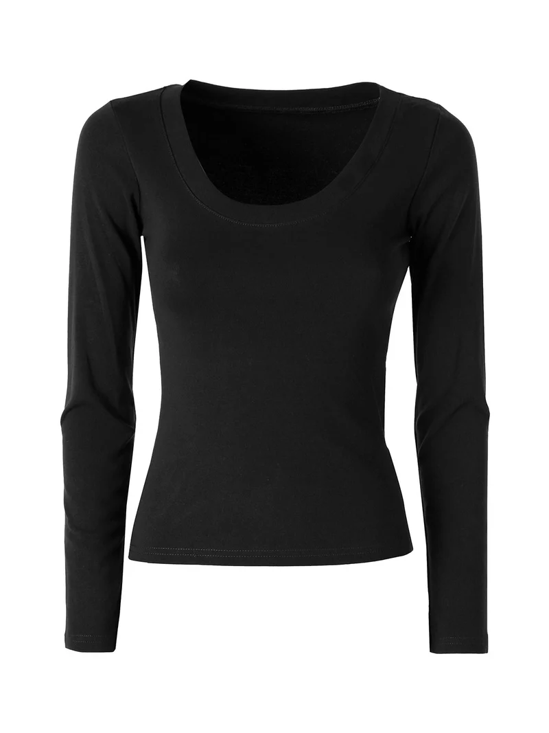 T-shirt a maniche lunghe da donna in cotone - nero