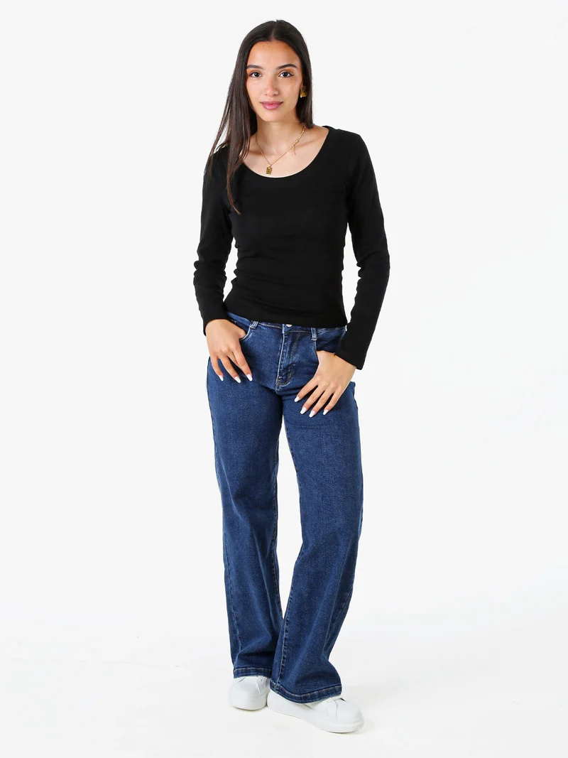 T-shirt a maniche lunghe da donna in cotone - nero