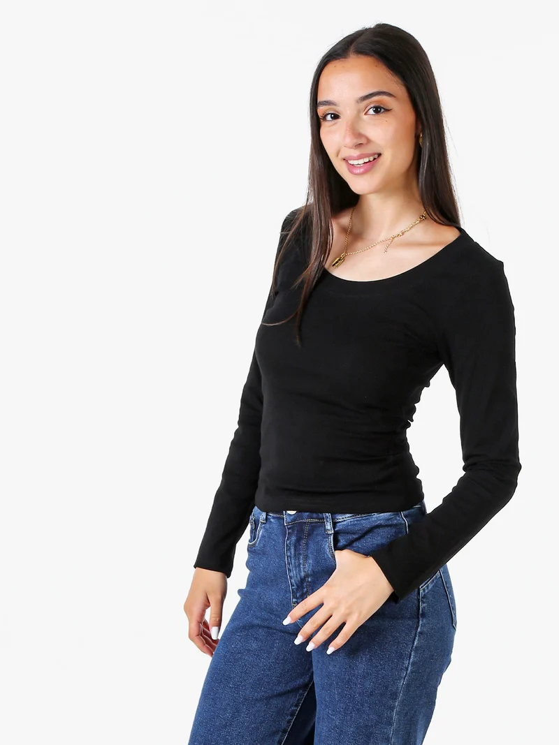 T-shirt a maniche lunghe da donna in cotone - nero