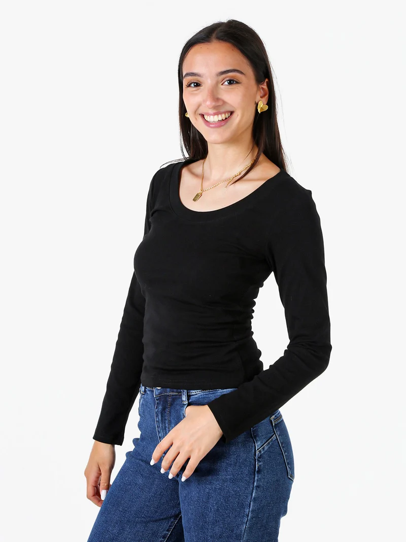 T-shirt a maniche lunghe da donna in cotone - nero
