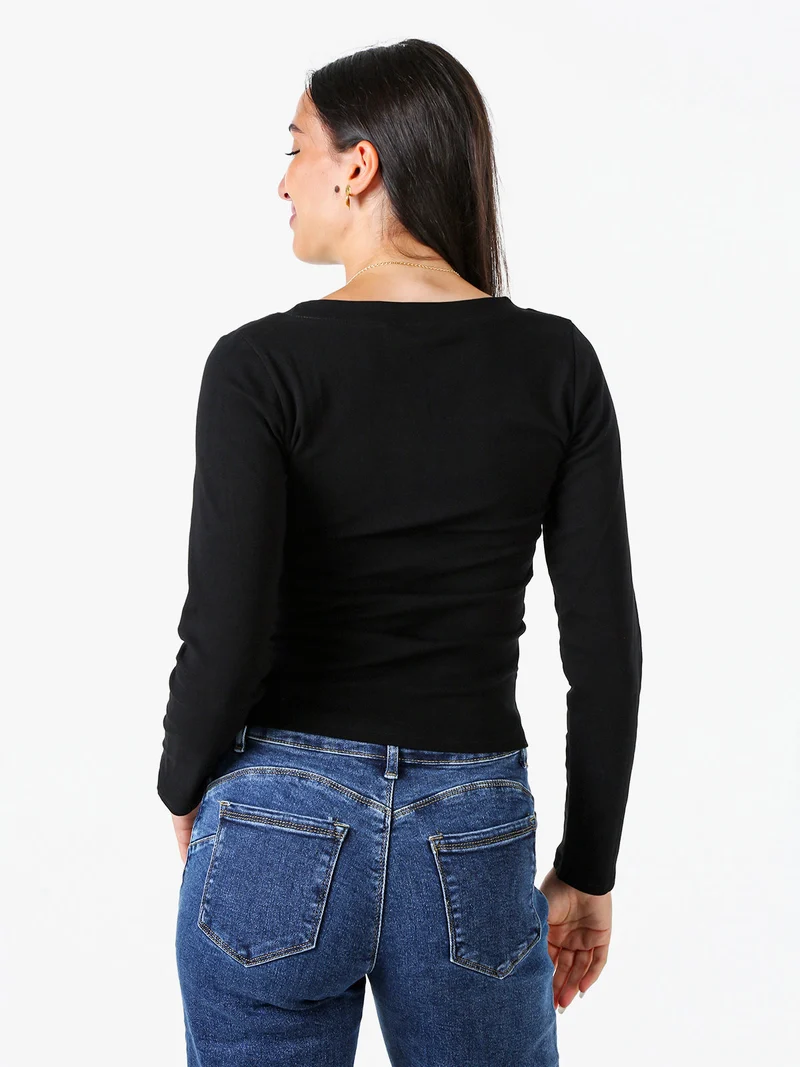 T-shirt a maniche lunghe da donna in cotone - nero