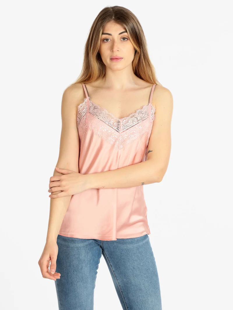 Top donna effetto raso con pizzo - rosa