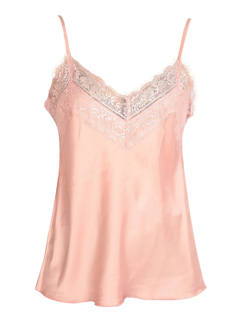 Top donna effetto raso con pizzo - rosa