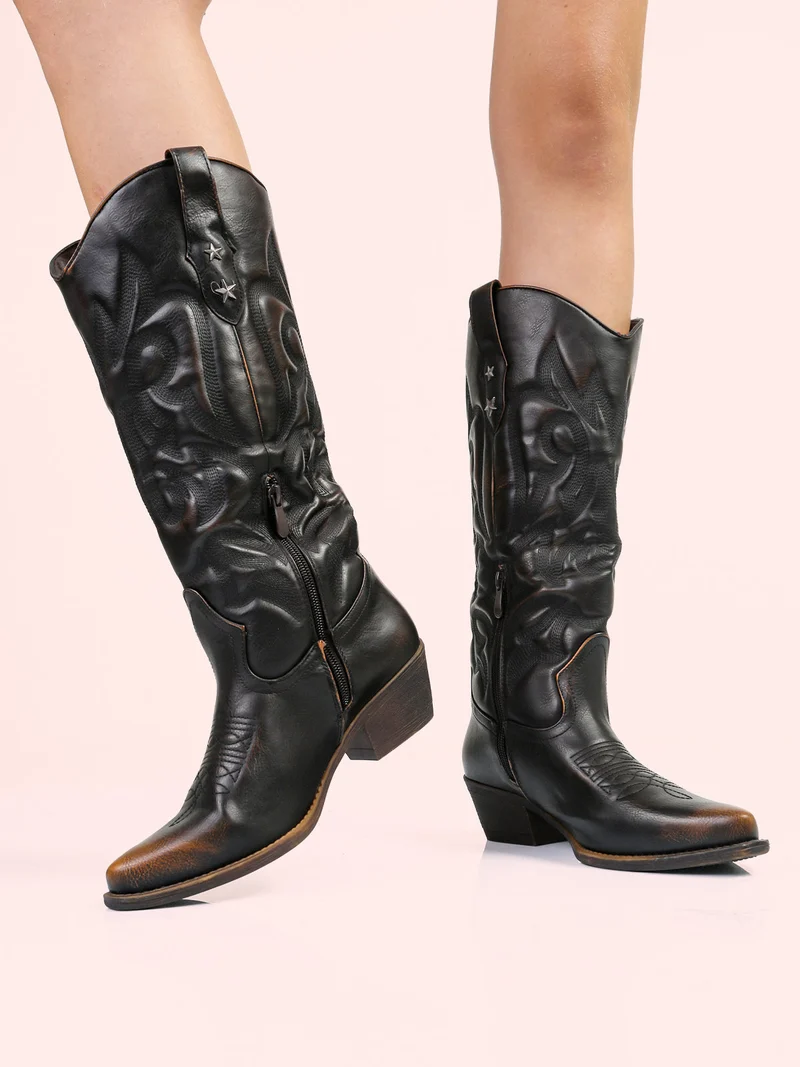 Stivali donna texani con zip - moro