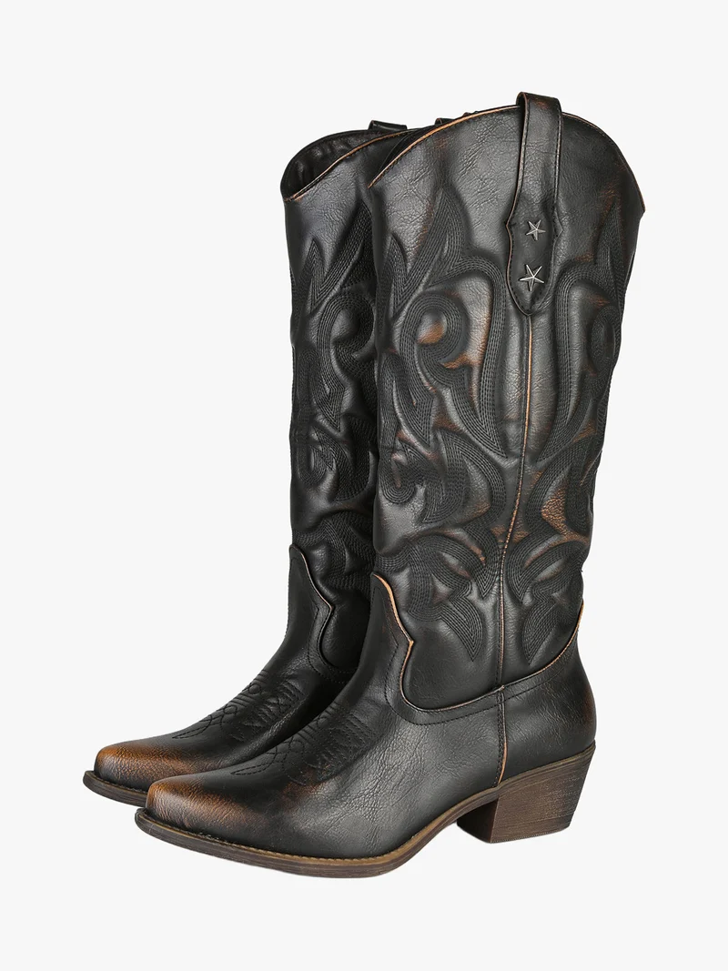 Stivali donna texani con zip - moro
