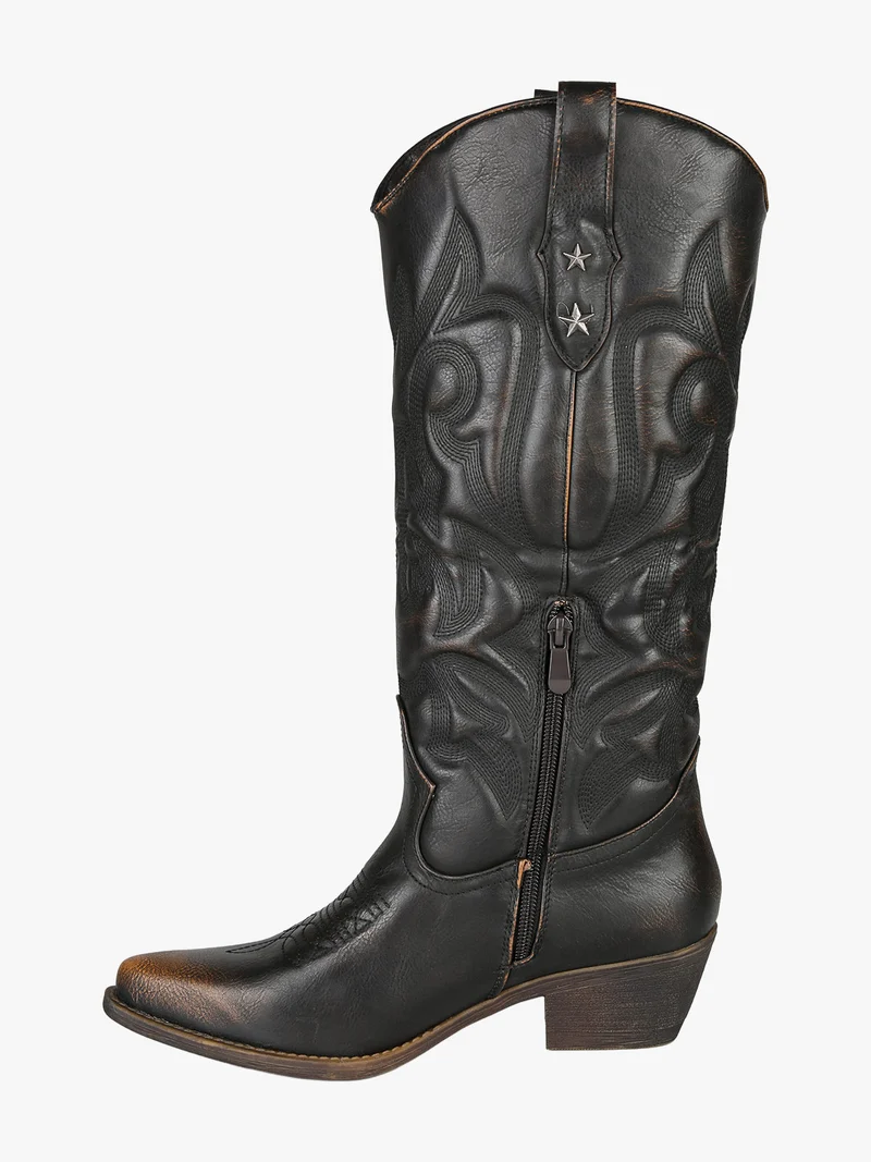 Stivali donna texani con zip - moro